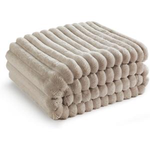 Bedsure Beige Throw Blanket for Couch - GentleSoft Cozy Soft Blankets for Women, Cute Small Fleece Throws for Girls, Linen, 50x60 Inches (Throw (50" x 60"))