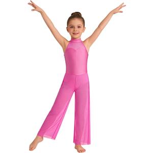 Girls Lyrical Ballet Dance Costume Contemporary Gymnastics Leotard Sleeveless Wide Leg Jumpsuit Unitard for Kids, Size: 11-12 Years