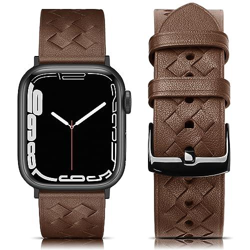 EDIMENS Braided Leather Band Compatible for Apple Watch Bands 46mm 45mm 44mm 42mm Series 1 2 3 Men Women, Retro Braided Pattern Leather Wristband Replacement for Apple iWatch Bands Series SE 10 9 8 7 6 5 4