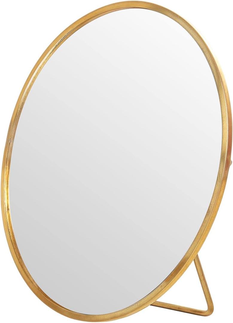 LONGSHENG - SINCE 2001 - Gold Vanity Makeup Mirror Table Desk Countertop Mirror Bathroom Shaving Make Up Mirror Home Decor-Round (6.3"L x 5.9"W)