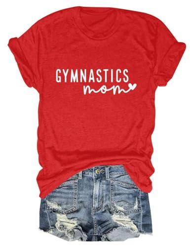 Gymnastics Mom T-Shirt Short Sleeve Shirts for Women Sports Mom Tee Gymnastics Team Summer Tops Athlete T-Shirt Red, Small