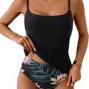 Eomenie Women's Swimsuit Tankini Tummy Control Bathing Suits Two Piece Full Coverage Slim Swim Suits with High Waisted Bottom, L