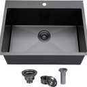 SHACO 25x18 Inch Black Drop In Kitchen Sink, 25 Inch Gunmetal Black Bar RV Laundry Utility Outdoor Stainless Steel 16 Gauge Single Bowl Deep Small Kitchen Sink