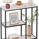 WOHOMO Console Table, 12 Inch Narrow Entryway Table for Living Room, 31.5 Inch Modern Industrial Sofa Table with 3-Tier Storage Shelves for Corridor, Hallway, White Marble