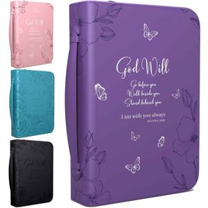 DEHITE Bible Cases for Woman Leather Bible Covers for Women Carrying Bag for Woman Pen Slots Zippered Pocket Premium Faux Leather Holder Christian Floral Accessories