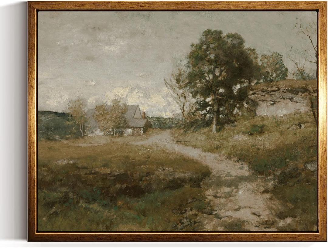 Framed Vintage Canvas Wall Art Decor, Landscape Farmhouse Wall Prints for Bedroom Bathroom Office, Rustic Posters for Living Room Aesthetic, Nature Painting Artwork
