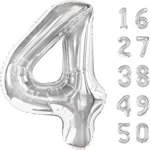 40 Inch Silver 4 Number Balloons 14 Number Balloons Giant 14 or 41 42 43 44 45 46 47 Balloons Silver Foil Mylar Helium Large Digital Balloon 40th Birthday Anniversary Party Decorations Supplies