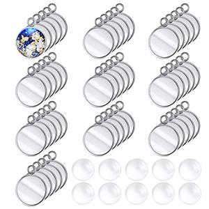 Hicarer 200 Pieces 12 mm Stainless Steel Round Blank Bezel Set, Including 100 Pendant Trays 100 Glass Cabochon Trays Pendant Blanks for Jewelry Making DIY Findings