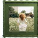10x10 Picture Frame with Mat for 8x8, Wavy Edge Wooden Real Glass Photo Frame for Tabletop and Wall Hanging, Green, 1 Pack