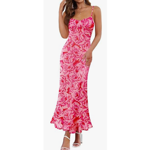 ZESICA Women's Summer Floral Sleeveless Bodycon Maxi Dress 2026 Spaghetti Strap Wedding Guest Vacation Long Dresses Sundress