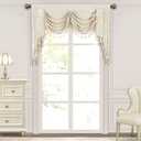 Loom and Mill European Elegant Waterfall Valance for Living Room, Luxury Jacquard Frame Swag Valances with Tassels, Beige Gold Floral Swag Curtains for Bedroom Window Holiday Decor(W59 Inch,1 Panel)