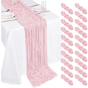 20 Pack Cheesecloth Table Runner - 17x108 Inch Light Pink Boho Gauze Cheese Cloth Table Runners for Baby Bridal Shower Decoration Wedding Party Summer Garden Farmhouse