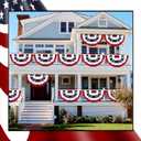 4 Pack Large USA Patriotic Pleated Fan Flag Set - 3x6 Ft American Bunting Flags with Sewn Stripes, Brass Grommets - Memorial Day Independence Day 4th of July Outdoor Decorations