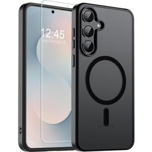SUPFINE Magnetic for Samsung Galaxy S25 FE Case with Screen Protector,(Compatible with MagSafe)(Military Grade Drop Protection) Slim Translucent Shockproof Phone Case,Black