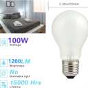 100W Incandescent Light Bulbs,Frosted Bulbs,Dimmable Medium E26 Base Light Bulbs,A19 Incandescent Light Bulb,2700K Warm White, for Fridge, Range Hood, Sewing Machine, Freezer Ceiling Fan (2)