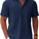 COOFANDY Men's Button Down Short Sleeve Shirt Casual Cotton Summer Beach Linen Wedding Shirts with Pocket Size XL