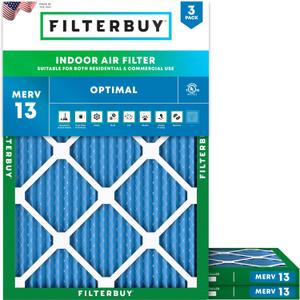 Filterbuy 20x23x1 Air Filter MERV 13 Optimal Smoke & Allergy Defense (3-Pack), Electrostatic Pleated HVAC AC Furnace Filters Replacement, Made in USA (Actual Size: 19.50 x 22.50 x 0.75)