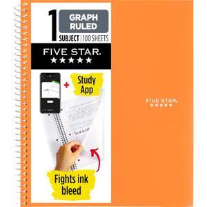 Five Star Spiral Notebook + Study App, 1 Subject, Graph Ruled Paper, 8-1/2" x 11", 100 Sheets, Fights Ink Bleed, Water Resistant Cover, Sedona Orange (620000CD1)