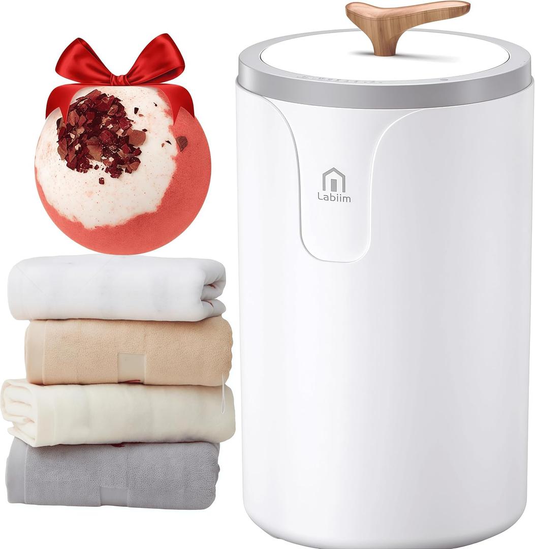 [Upgraded Comfort & Silent] Towel Warmer Bucket, 20L Fast Heating Towel Warmer for Spa & Bathroom, Wood Handle Auto-Off Blanket Heater Time Adjustable for Family, Gym, PJs Perfect Winter Gifts (White)