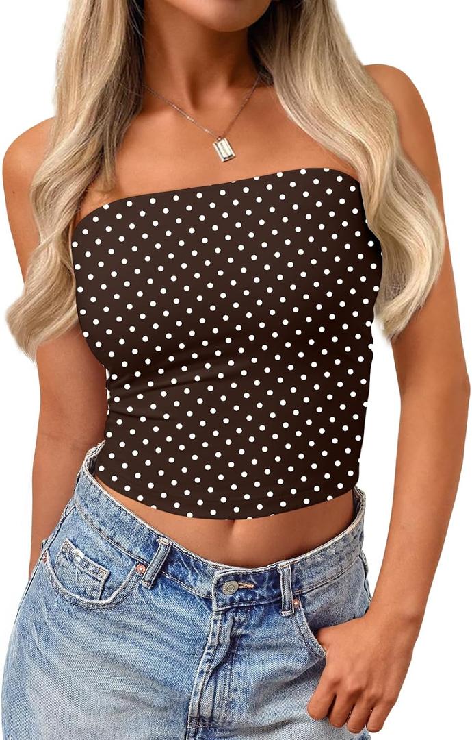 Trendy Queen Women's Strapless Bandeau Tube Tops Stretchy Butter Soft Summer 2026 (Brown, M)