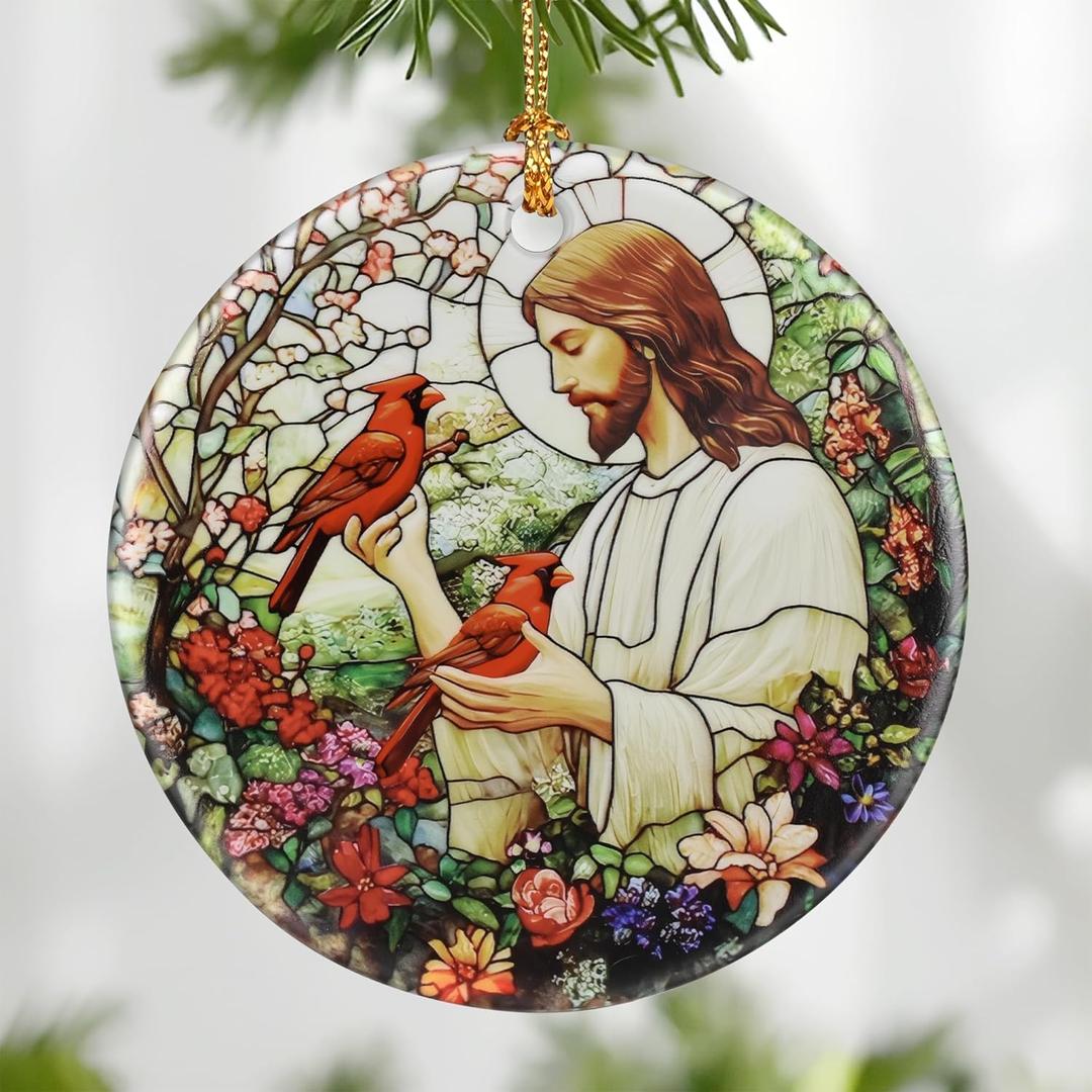 3 x Jesus Christ Ornament: Christmas Ornaments, Religious Christmas Decorations for Tree, Catholic Ornament & Christian Holiday Decor | Religious Gifts, Christian Gifts - Design D