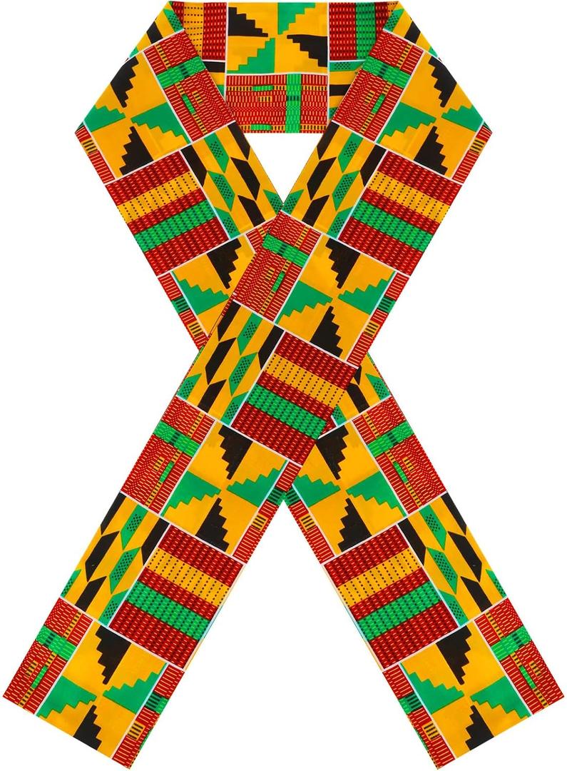 Hicarer African Kente Print Stole Sash African Kente Cloth Scarf Graduation Black History Month Kwanzaa Gifts for Adults