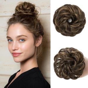 CJL HAIR Small Messy Bun Hair Pieces for Women Thin Hair Synthetic Curly Mini Scrunchies Hairpiece Updo with Elastic Band 2PCs Coffee Brown