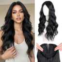 Hair Topper 24 Inch Long Wavy Toppers Hair Pieces for Women Thinning Hairs Lace Hand-Tied Hairline Synthetic Heat Resistant Clip in Hairpieces 6"x6"Large Base for Daily Use Balck 3D 360