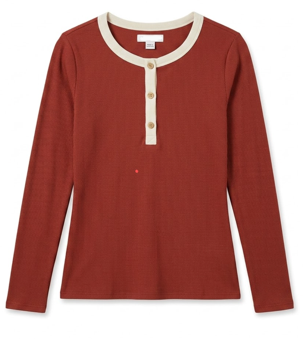 REORIA Women's 2025 Fall Long Sleeve Henley T Shirts Button Ribbed Knit Slim Fit Casual Basic Tops 
 Size M