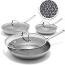 GreenPan Hybrid 6 Piece (8",10" & 12") Stainless Steel Skillets with Lids, 6 Piece Set