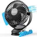 usb Personal Clip on Fan 2400mAh Battery Operated 6in, Type C, 3 Speed, 720 adjustment, Small Portable Fan for Table, Bedroom, Desk, dormitory, Camping, Stroller, Golf Cart (Black)