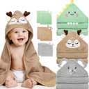 CandyHome 9 PCS Baby Bath Towels for Infants Toddlers, 3 PCS Animal Hooded Baby Towels & 6 PCS Washcloths Set, Ultra Absorbent Soft Cute Newborn Bath Essentials Gifts for Boys & Girls (Green, Gray, Brown) (31.5"L x 31.5"W)