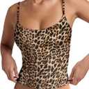 PINKMSTYLE Womens Leopard Print Tank Tops Sexy Square Neck Sleeveless Spaghetti Strap Cami Tops Brown Leopard Print Small