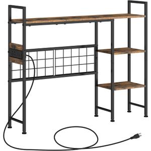 Desktop Bookshelf, 3-Tier Office Desk Shelf, Desk Hutch with Power Outlets, Wood Desk Hutch Bookshelf Storage Rack for Home Office Dorm, Rustic Brown