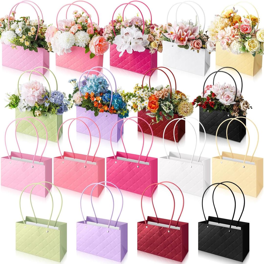 TaoBary 18 Pcs Wedding Flower Bags for Bouquet Birthday Floral Gift Florist Bouquet Paper Box with Handles Waterproof Flower Boxes for Arrangement Gift Wrap Supplies