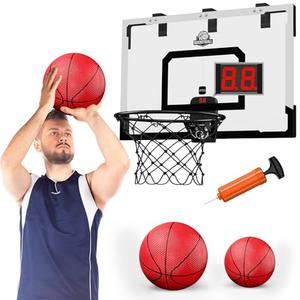 24" x 16" Large Basketball Hoop Indoor for Adults, Over The Door Basketball Hoop with Sturdy Backboard/Electronic Scoreboard