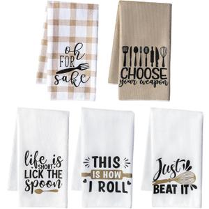 R HORSE 5Pcs Funny Kitchen Dish Towel Set Absorbent Quick Dry Cloth Dish Tea Towels Reusable Bar Hand Dishcloths Decor for Bathroom Kitchen Home Supplies