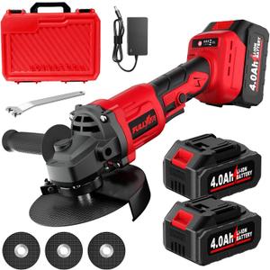 FULLYEA Cordless Angle Grinder Kit, 4-1/2" Power Angle Grinders with 2 * 4.0Ah Battery & 12000RPM Brushless Motor, Metal Grinder with Cutting Wheels, Electric Grinder Tool Set for Cutting, Grinding