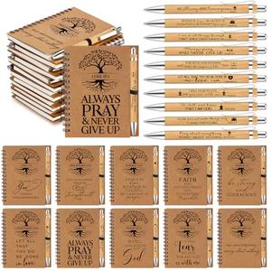 Kosiz 40 Pcs/20 Set Christian Gifts Bulk Religious Spiral Notebook with Bible Verse Pen Prayer Journal Inspirational Notepad for Men Women Church Friends Birthday Sunday School (English Tree of Life)