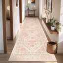 Runner Rug 2x8 Runners for Hallways Non Slip Washable, Vintage Hallway Runner Rugs for Living Room, Low Pile Soft Hallway Rug for Kitchen Bedroom Laundry Room Rug(Pink, 2'x8')