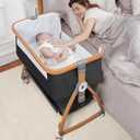 Baby Bassinet, Bedside Bassinet for Baby, 6 Height Adjustable Baby Bed, 3 in 1 Bassinet Bedside Sleeper with Wheels, Mosquito Net, Portable Bedside Crib for Infant/Baby/Newborn (Deep Grey)