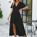 Womens Summer Short Sleeve V Neck Maxi Dress High Low Split Long Flowy Dresses Formal Cocktail Wedding Guest Dresses (XXL)