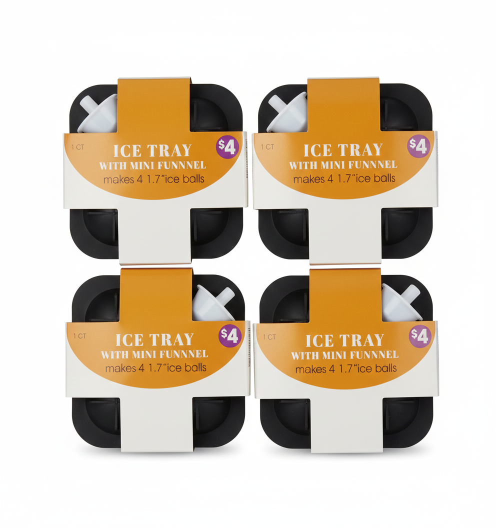 1ct ICE TRAY WITH MINI FUNNEL makes 4 1.7" ice balls (4Pack)