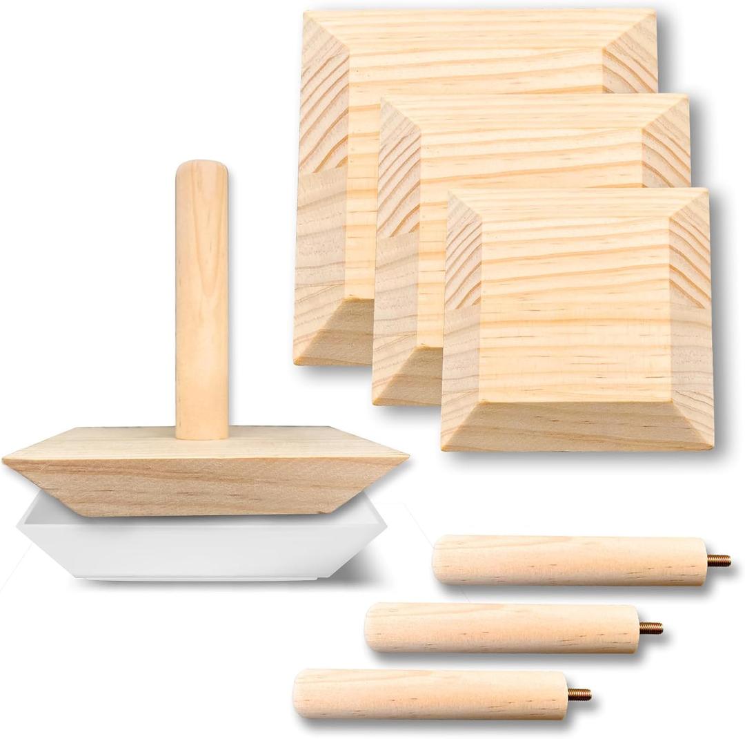 3-Pack Square Pottery Molds Wood Pottery Tools with Handle Top Forms for DIY Bowls Plate Dish Slump Press Art Making Pottery Tools for Handbuilding(4.5" 5.5" 6.5")