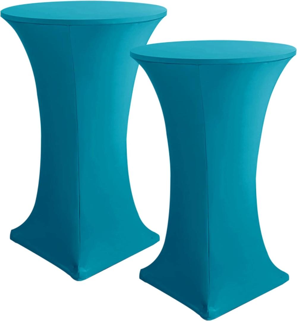 HolidayIdeas Cocktail Table Covers, 2 Pack - Fitted Stretch Spandex Square Corners Cocktail Tablecloths (Turquoise, Fit for 30"-32" Diameter x 43" Height Tables)