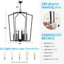 Vezzio Modern Large Black Lantern Foyer Entryway Chandelier | D30 Inch Modern Industrial 12-Light Pendant Light for High Ceiling, Dining Room, Kitchen Island, Hallway, Staircase