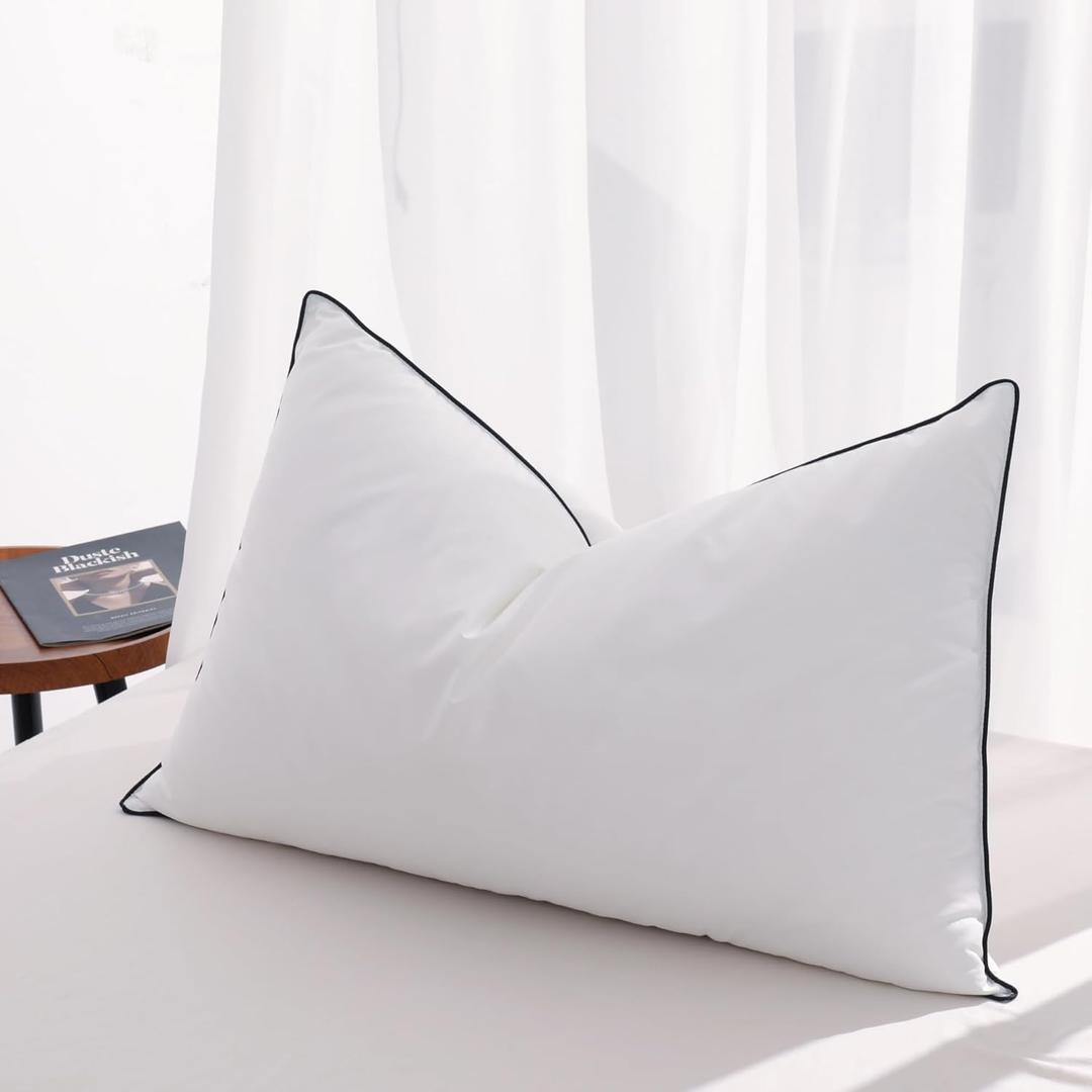 Flat Feather Down Pillows Pillows for Sleeping Queen Size Set of 1, Thin Hotel Pillow 1 Pack with Airyfil Fillings, Soft Bed Pillow for Stomach, Back Sleepers, Soft, 2030 in.