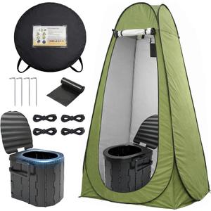 Portable Camping Toilet with Privacy Tent - Foldable Toilet Set for Adults and Elderly - Pop Up Outdoor Restroom for Travel, 7cm