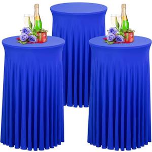Babenest 24"x 43" Round Cocktail Table Skirt, 3 Pack Spandex Stretch Round Tablecloths Natural Wavy Drapes, Fitted High Top Bar Cocktail Table Covers for Wedding Party Birthday Banquet (Royal Blue)
