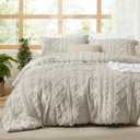Bedsure Tufted Boho Comforter Set California King Size - Linen Boho Bed Set, GentleSoft 3 Pieces Farmhouse Shabby Chic Embroidery Bedding, Gifts for Woman, Soft Jacquard Comforter for All Seasons (08 - Linen - Elegant)
